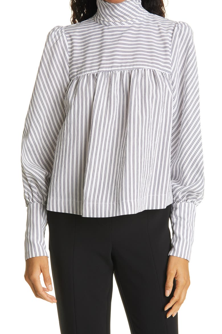 Stripe Turtleneck Blouse, Main, color, WHITE/ BLACK SHIRTING STRIPE