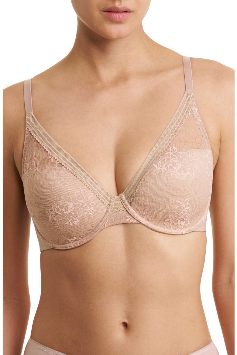 Love Lace Back Smoothing Plunge T-Shirt Bra, Main, color, CAFE/ LIGHT MOCHA
