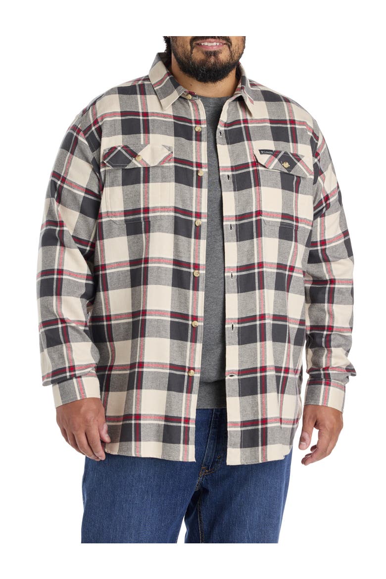 Big & Tall Flare Stretch Flannel Sport Shirt, Alternate, color, DARK STONE