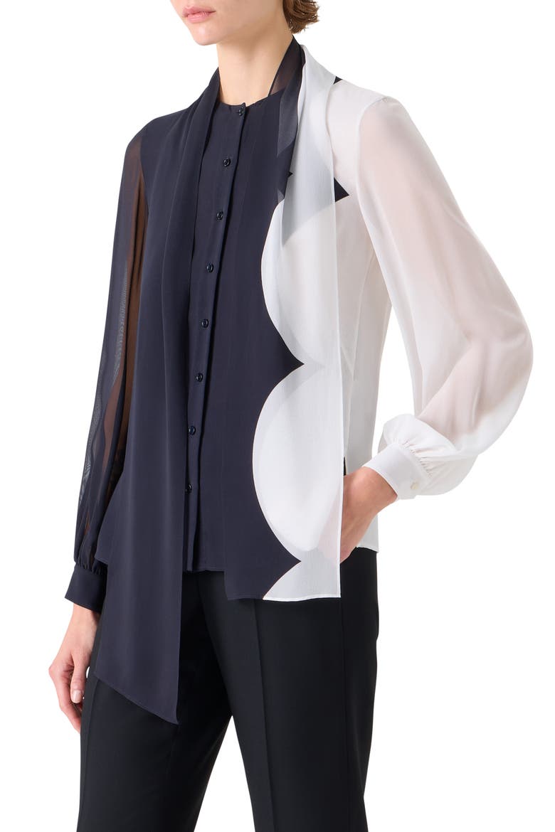 Cloud Silk Tie Neck Shirt, Alternate, color, BLACK-ECRU