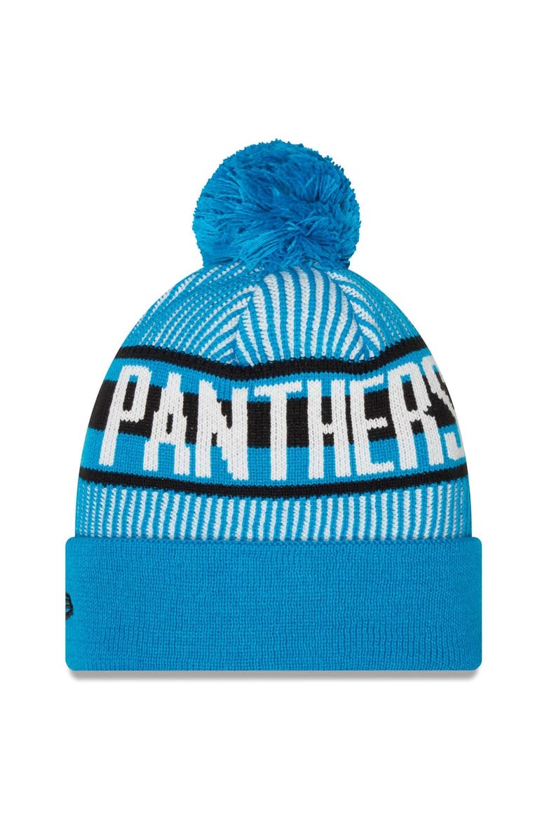 Men's New Era Blue Carolina Panthers Striped Cuffed Knit Hat with Pom, Alternate, color, Blue