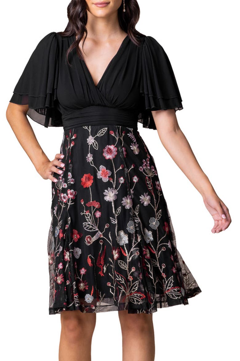 Lillian Embroidered Mesh Midi Cocktail Dress, Alternate, color, Bordeaux blooms