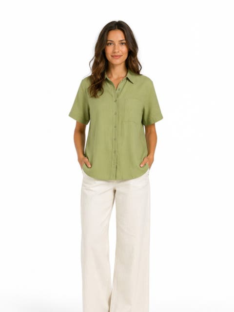 Short Sleeve Linen Blend Shirt