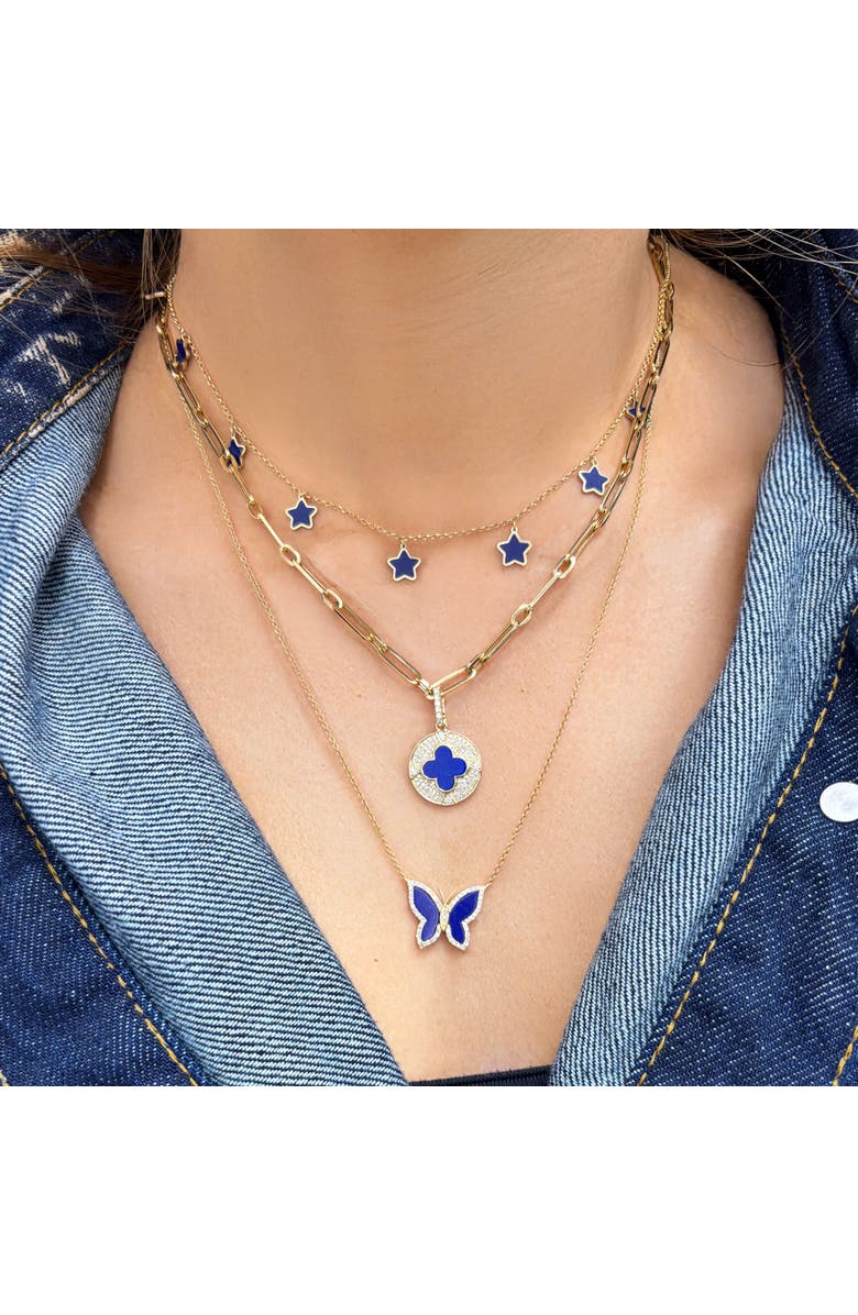 The Lovery Fine Jewelry Lapis Diamond Disc Clover Charm, Alternate, color, Lapis