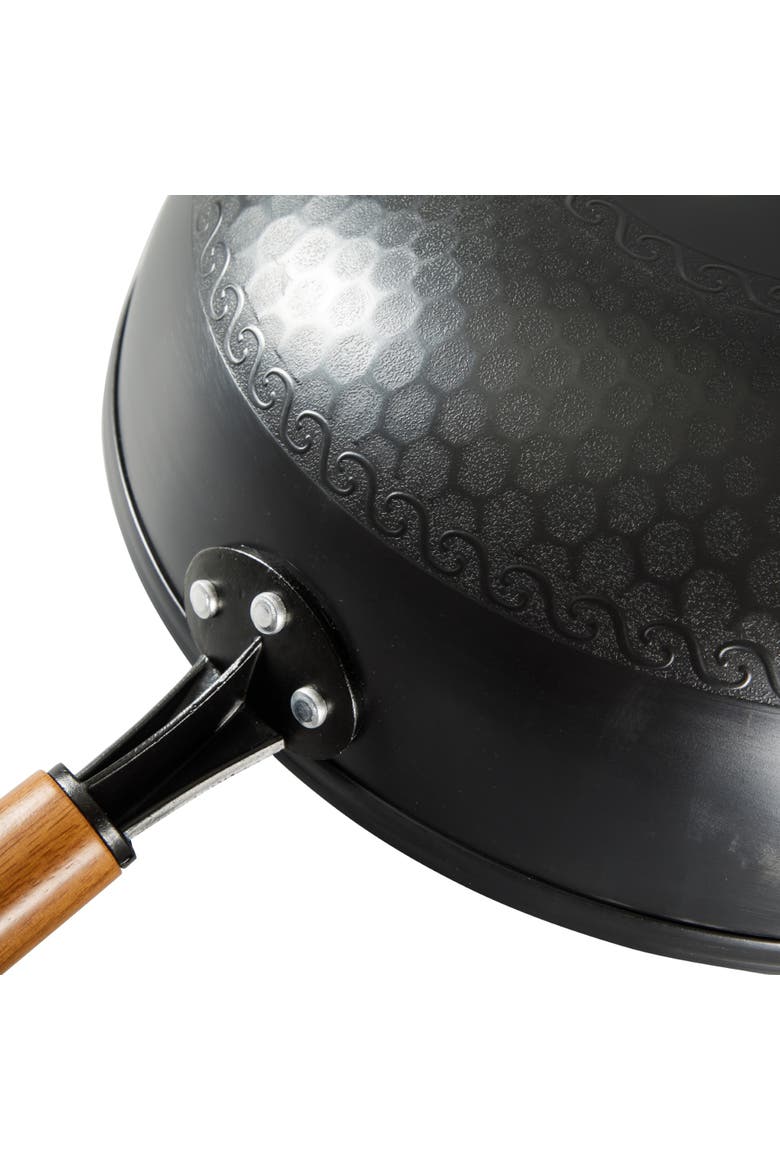 Dunwood 3-Piece 13.8 in PFAS-Free Carbon Steel Wok Set with Wooden Tools, Alternate, color, Silver