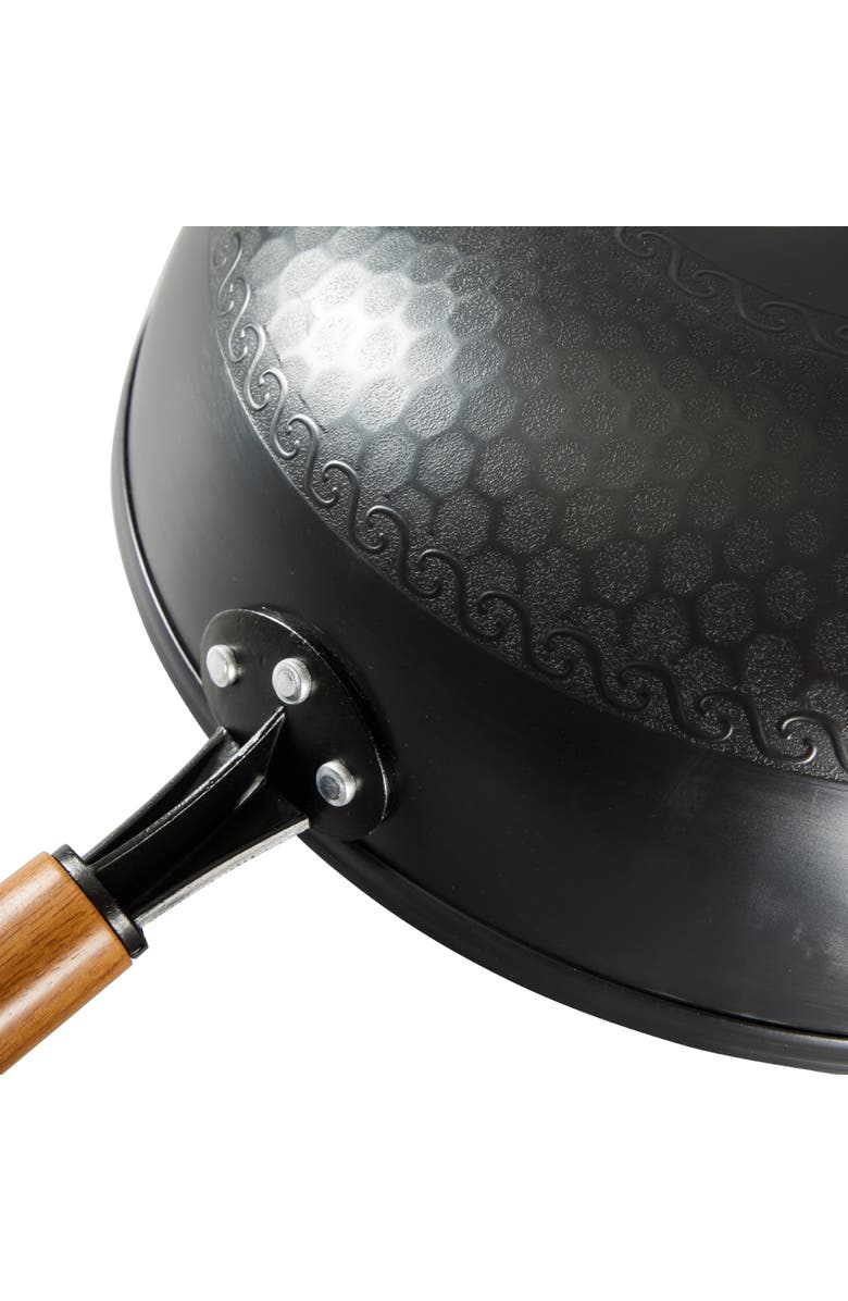 OSTER Dunwood 3-Piece 13.8 in PFAS-Free Carbon Steel Wok Set with Wooden Tools, Alternate, color, Silver