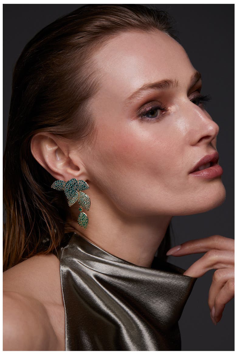 Starlet Leaf Linear Earrings, Alternate, color, GOLD/GREEN