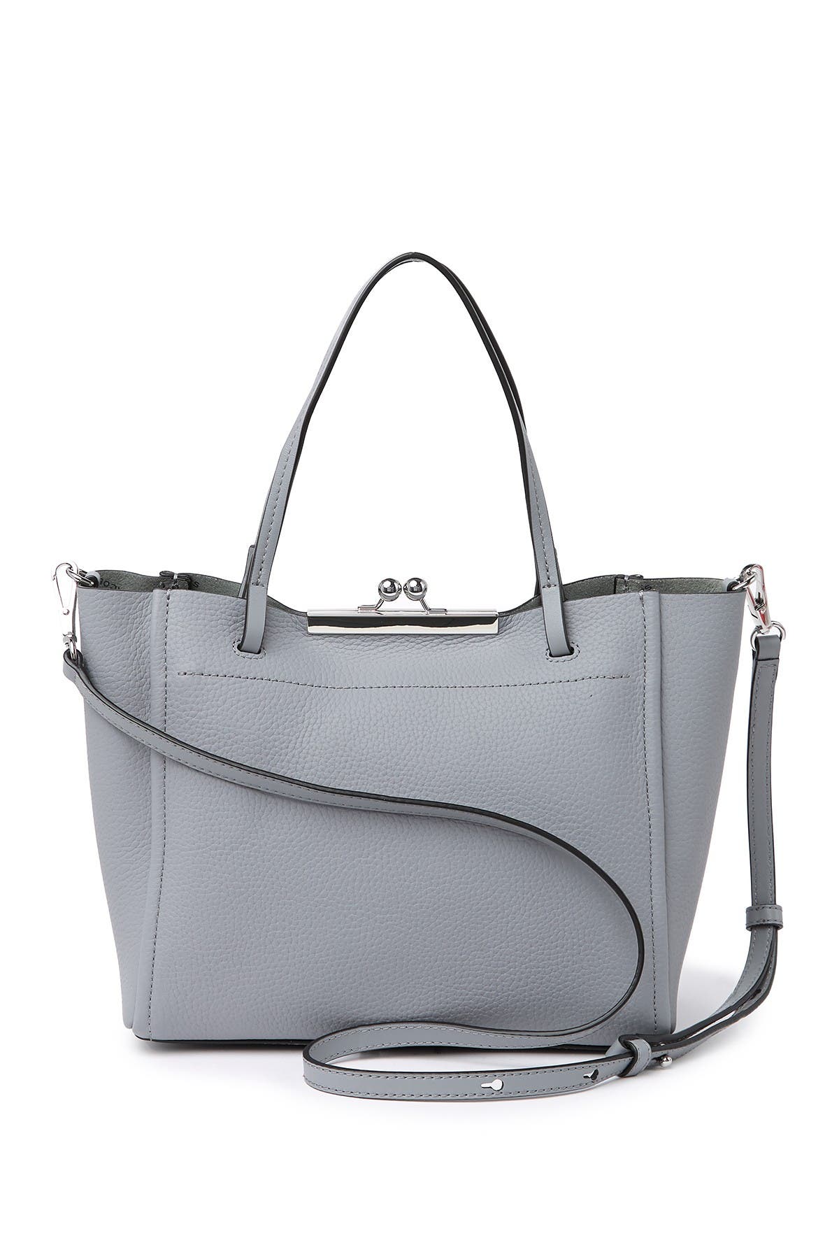The Kiss Lock Mini Leather Tote, Alternate, color, ROCK GREY