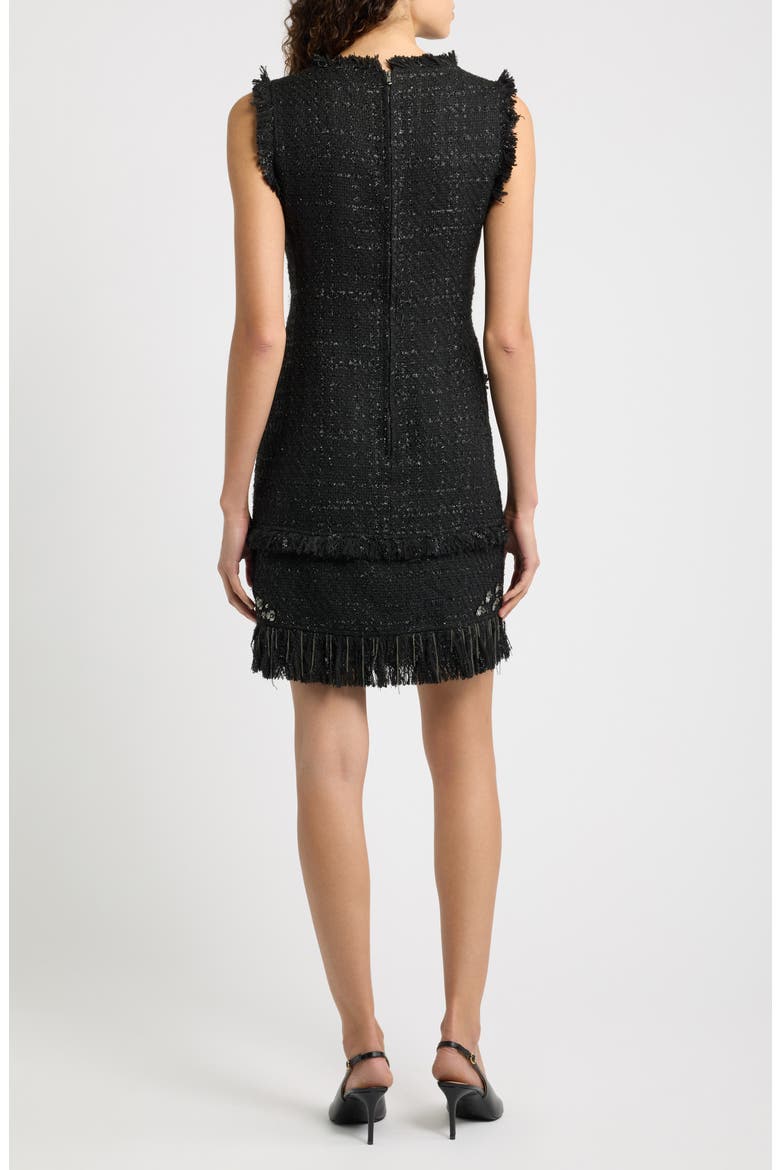 Rives Metallic Floral Appliqué Tweed Dress, Alternate, color, BLACK