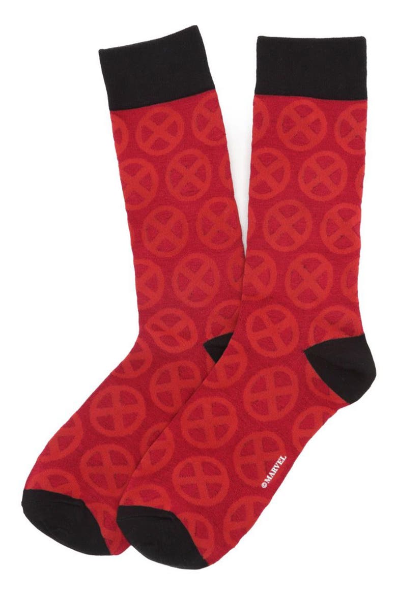 X-Men 3-Pack Assorted Crew Socks & Lapel Pin Set, Alternate, color, RED MULTI