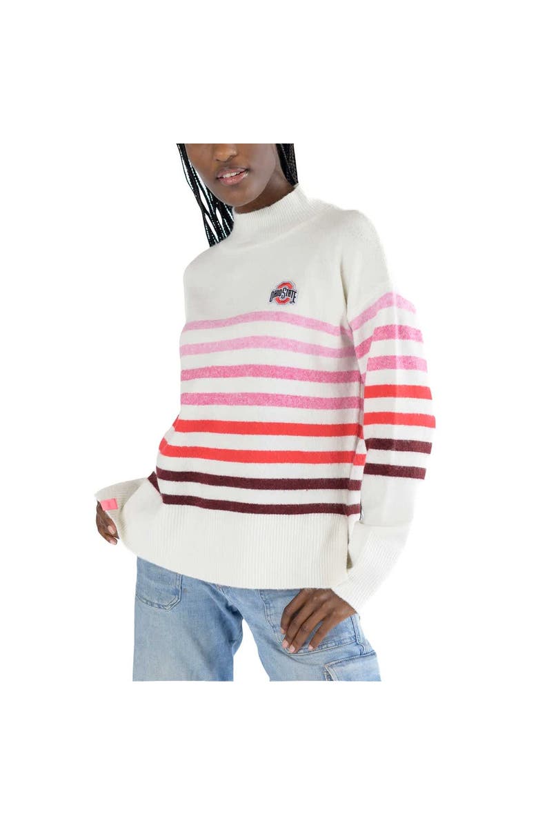 LUSSO Women's Lusso White Ohio State Buckeyes Simone Striple Mock Neck Oversized Pullover Sweater, Alternate, color, White