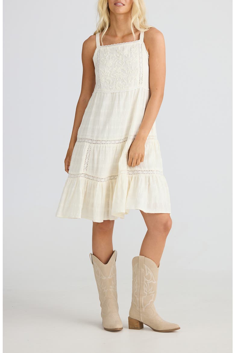 Aurora Floral Embroidered Lace Trim Tiered Midi Dress, Alternate, color, OFF WHITE