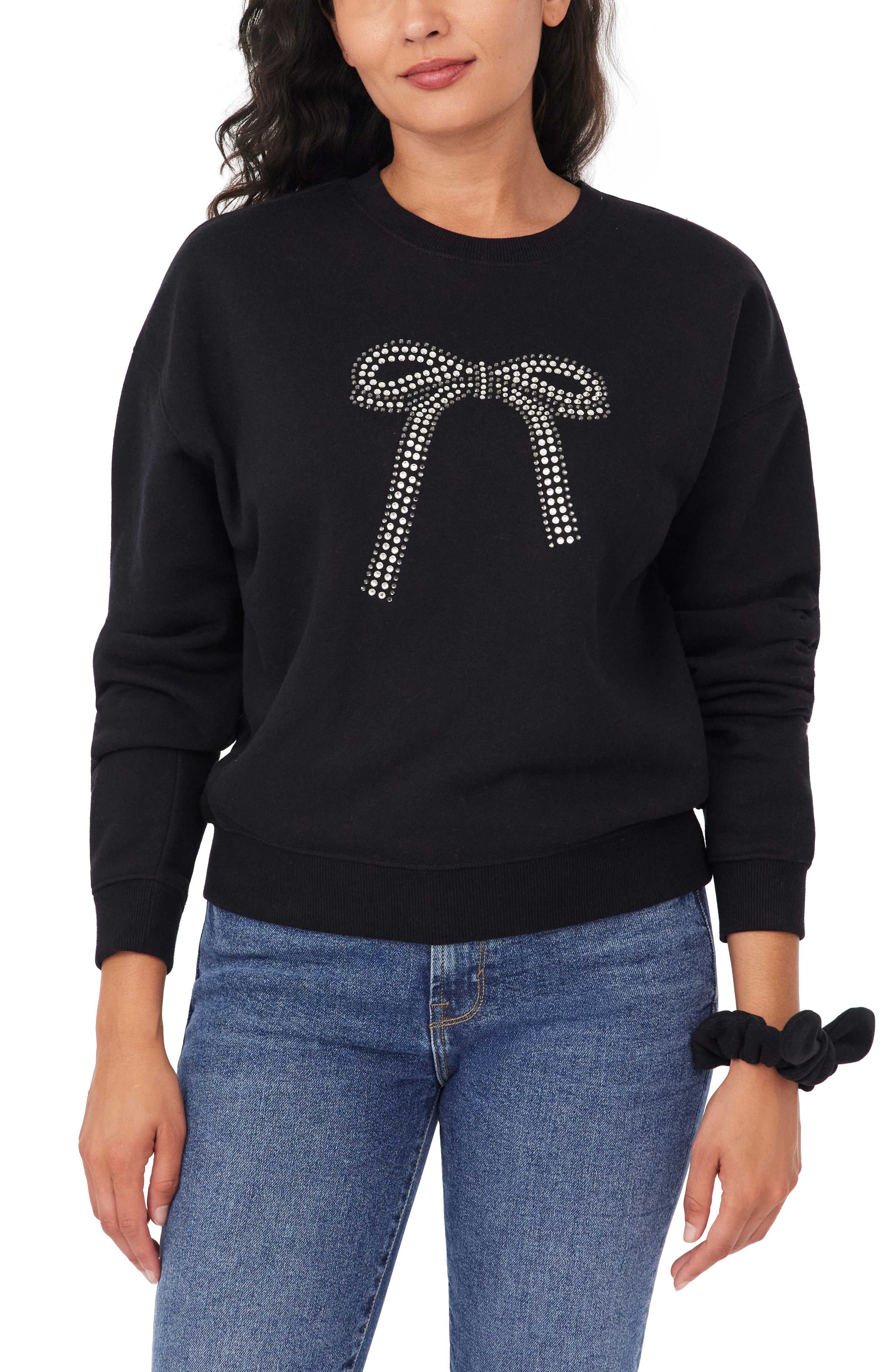 Kensie Bow Embellished Sweatshirt & Scrunchie Set