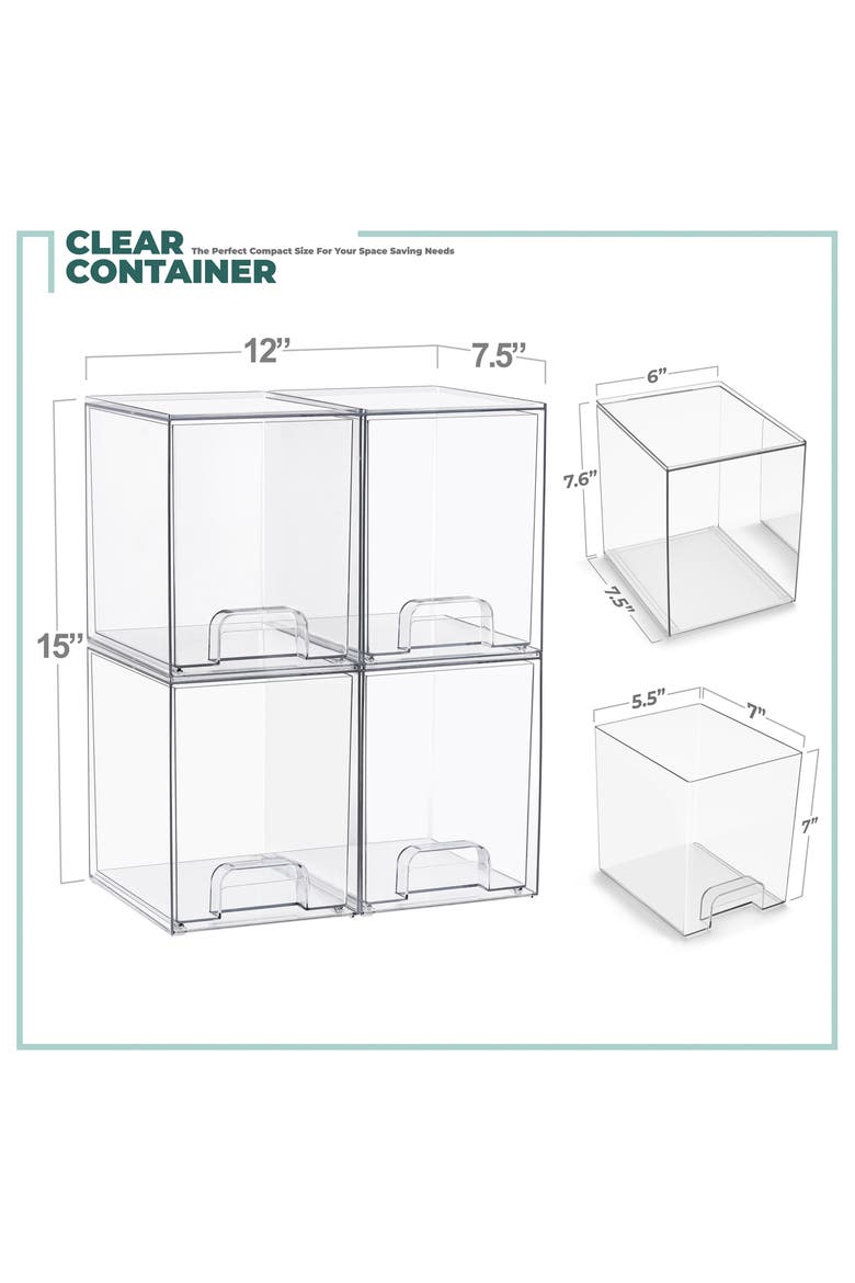 Set of 4 Stackable Clear Acrylic Drawers, Alternate, color, NO COLOR