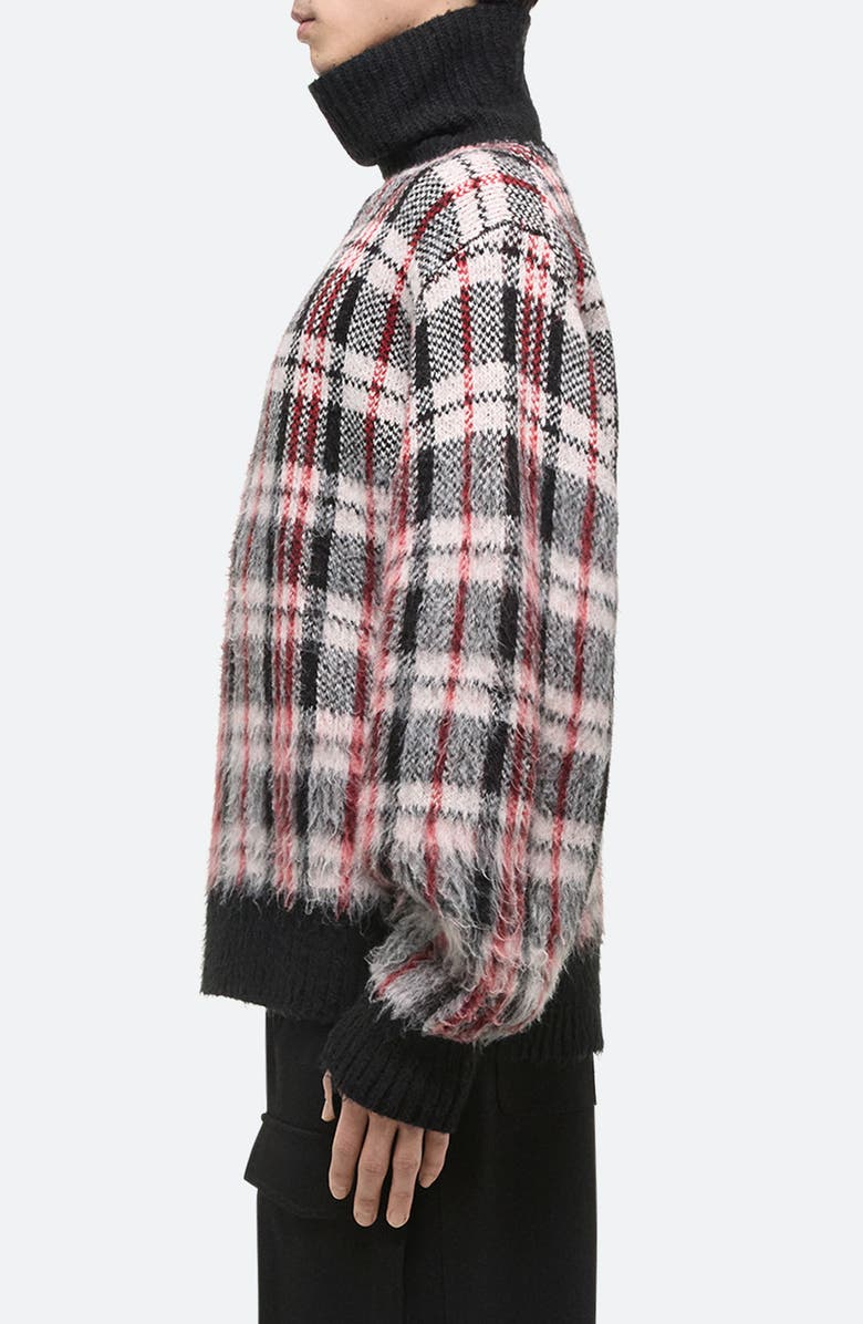 Helmut Lang Plaid Brushed Oversize Turtleneck Sweater, Alternate, color, Medium Black Check