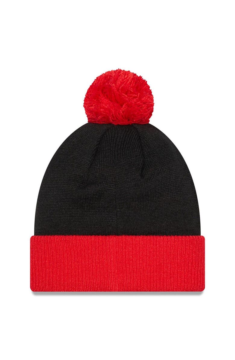 New Era Men's New Era Black/Red Portland Trail Blazers Confident Cuffed Knit Hat with Pom, Alternate, color, 