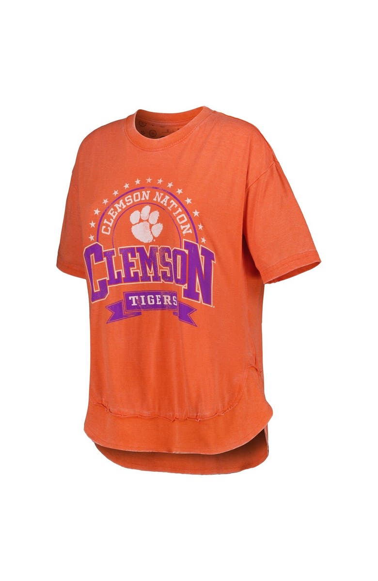 PRESSBOX Women's Pressbox Heather Orange Clemson Tigers Vintage Wash Poncho Captain T-Shirt, Alternate, color, 