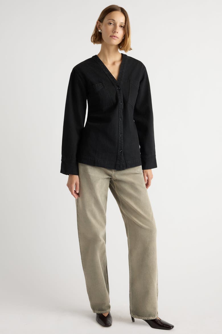 Emmett Structured-Sleeve Denim Jacket, Alternate, color, Washed Black