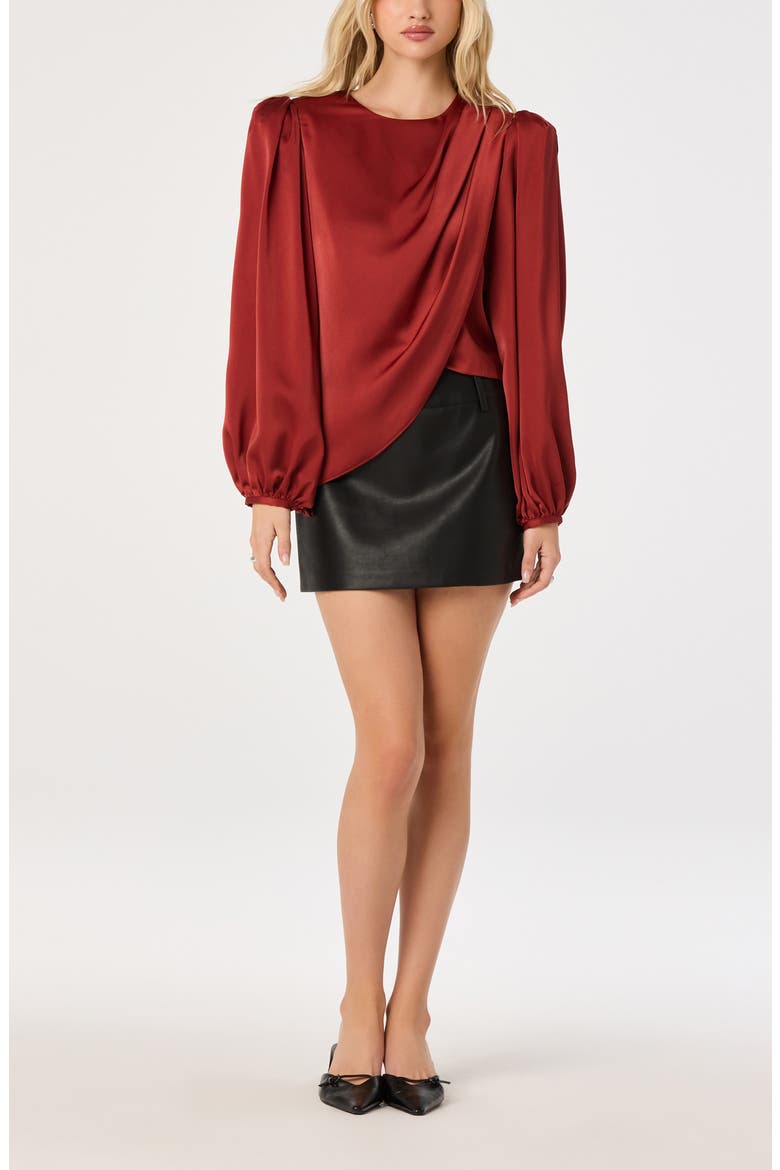 Beatrice Satin Drape Top, Alternate, color, SCARLET