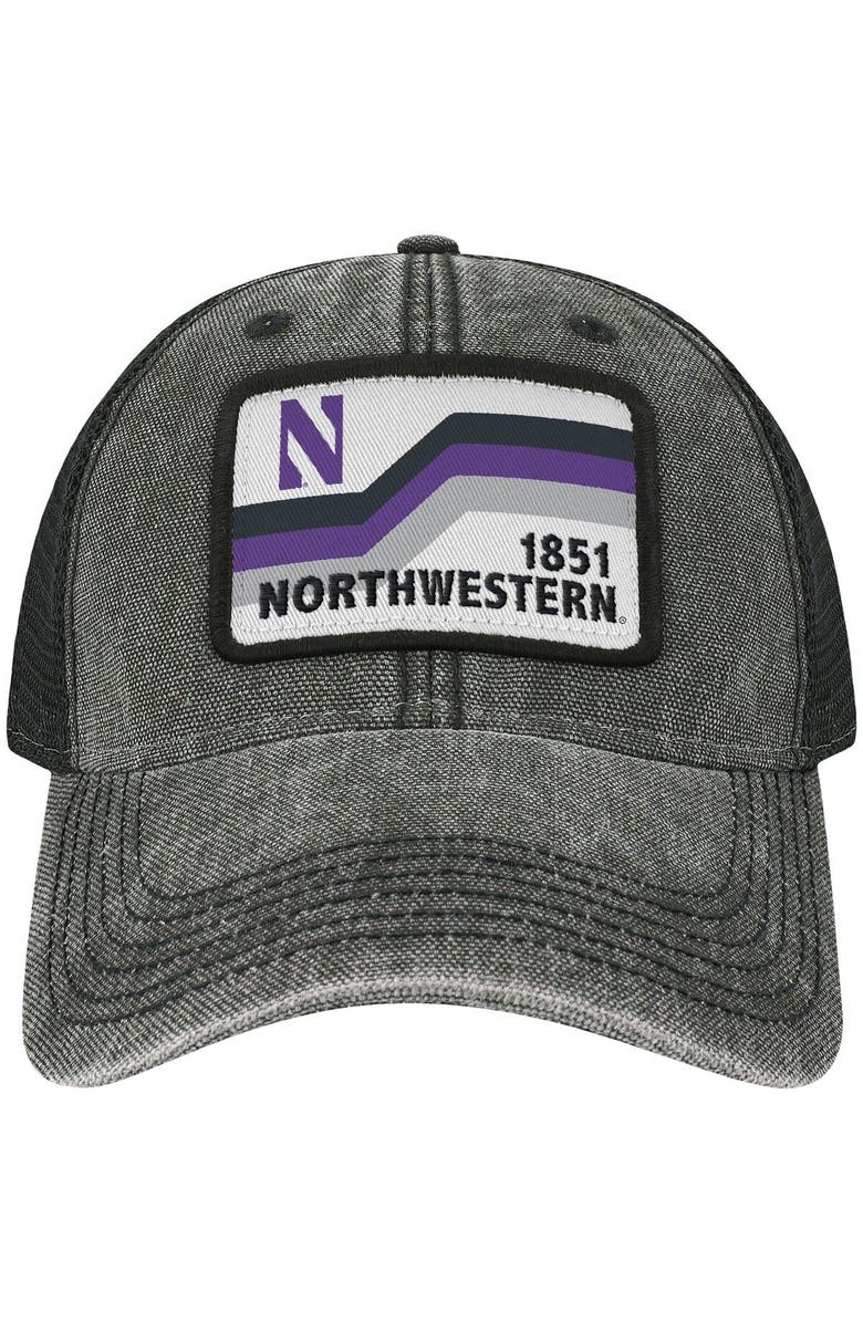 LEGACY ATHLETIC Men's Black Northwestern Wildcats Sun & Bars Dashboard Trucker Snapback Hat, Alternate, color, 