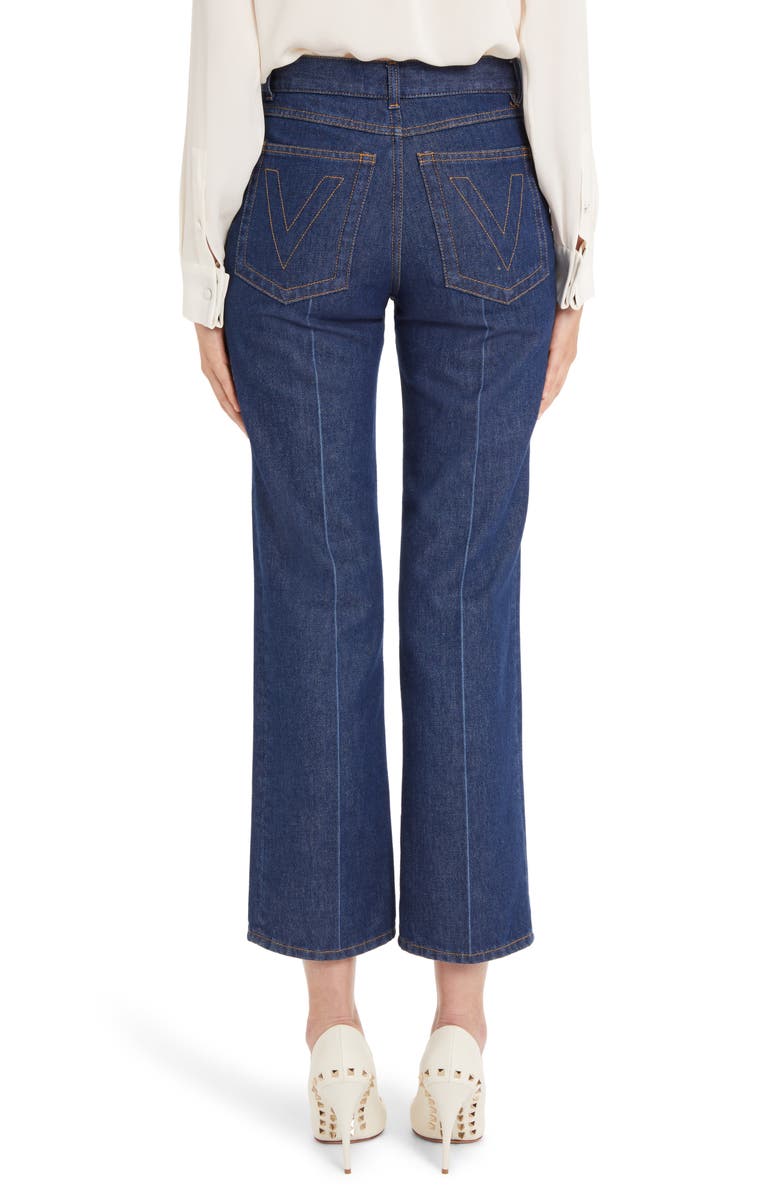 Valentino V-Detail Straight Crop Jeans, Alternate, color, 