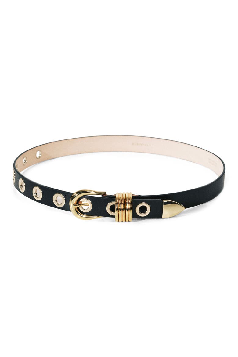 Rivet Leather Belt, Main, color, BLACK/ GOLD