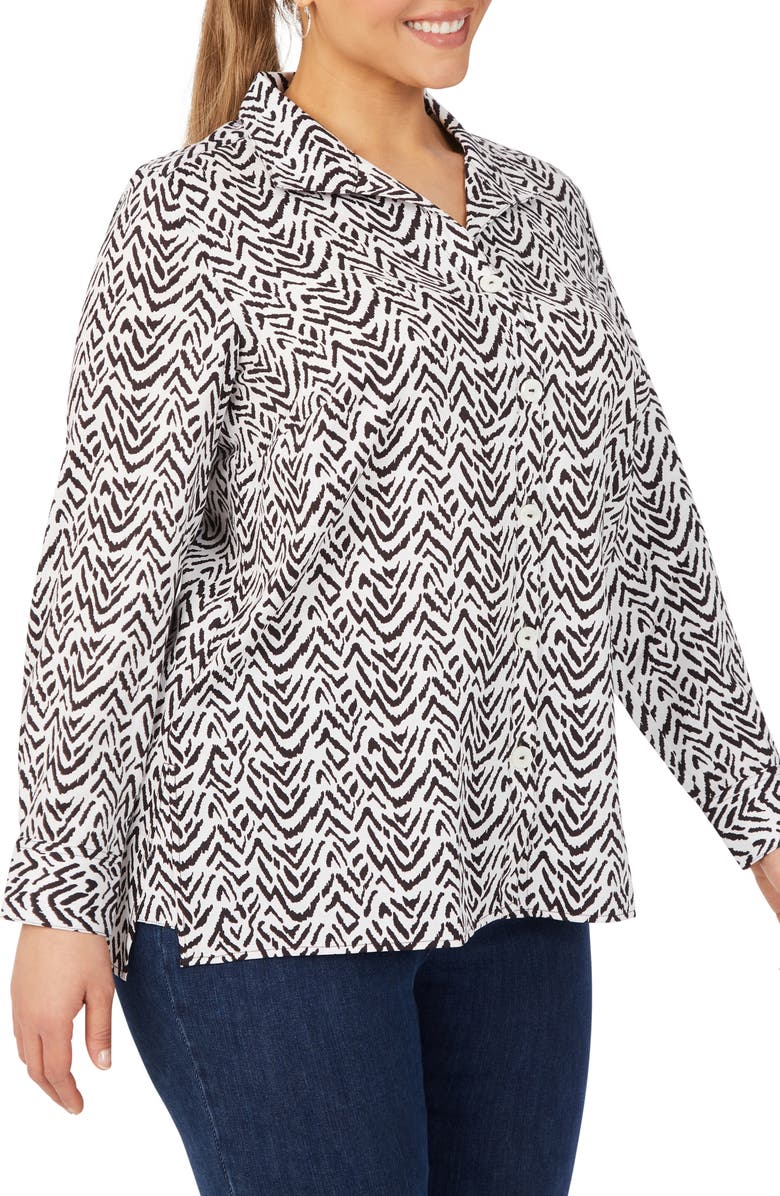 Foxcroft Rhett Animal Herringbone Button-Up Tunic Shirt, Alternate, color,