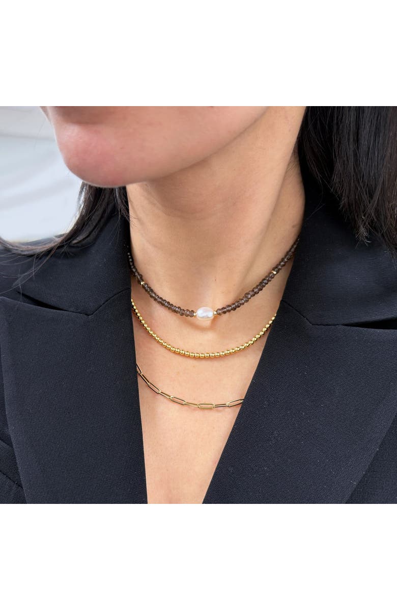 The Lovery Fine Jewelry Smoky Quartz Bead Pearl Necklace, Alternate, color, Smoky Quartz