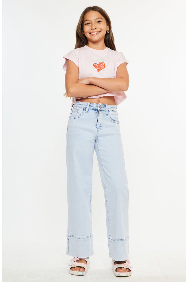 Kassie Kids High Rise Crop Wide Leg Jeans, Alternate, color, Light Wash