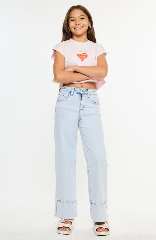 Kancan Kassie Kids High Rise Crop Wide Leg Jeans In Brown