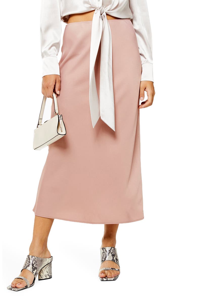 Matte Satin Bias Cut Skirt, Main, color, PINK