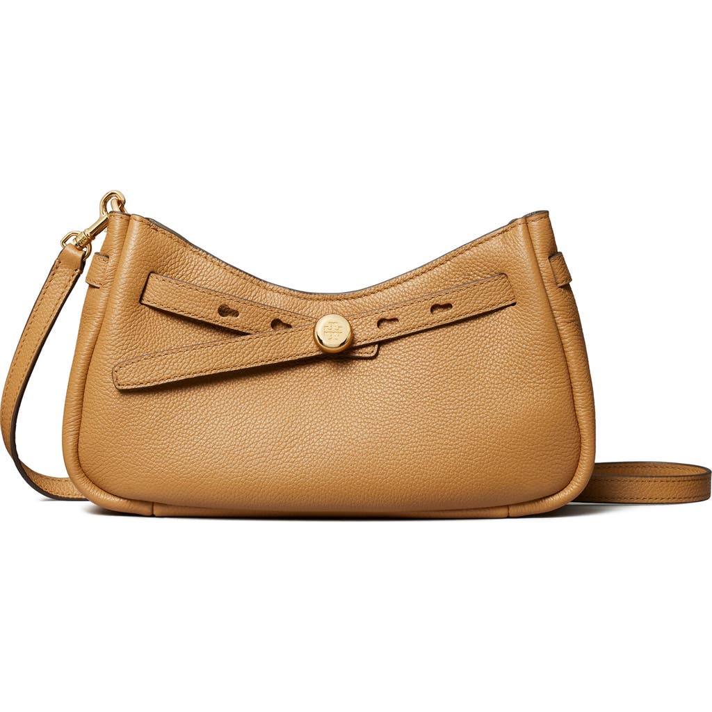 Tory Burch Romy Zip Top Leather Crossbody Bag In Brown