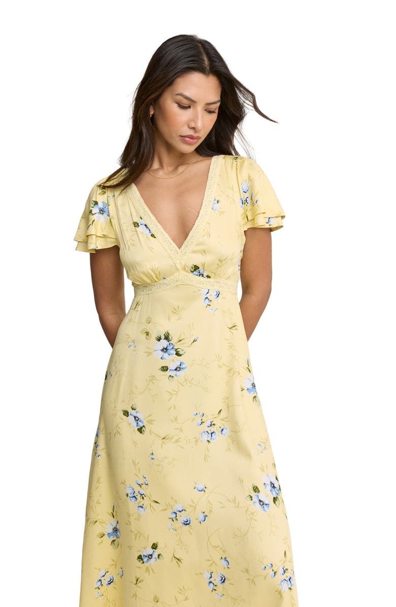 Nobody's Child Iris Trim Floral Print Maxi Dress, Alternate, color, Yellow