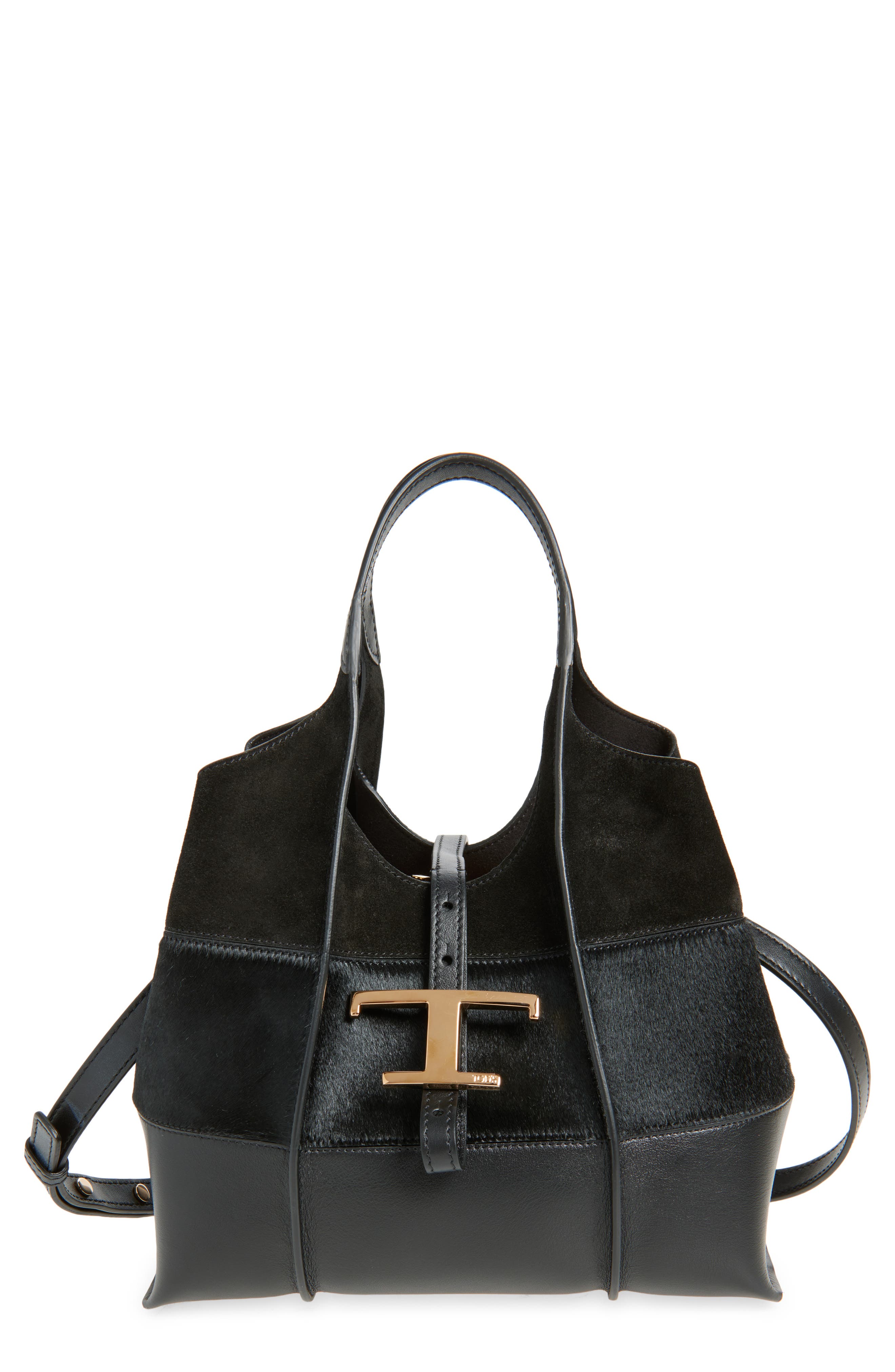 Tod's Mini T Timeless Mixed Media Tote, Main, color, Nero