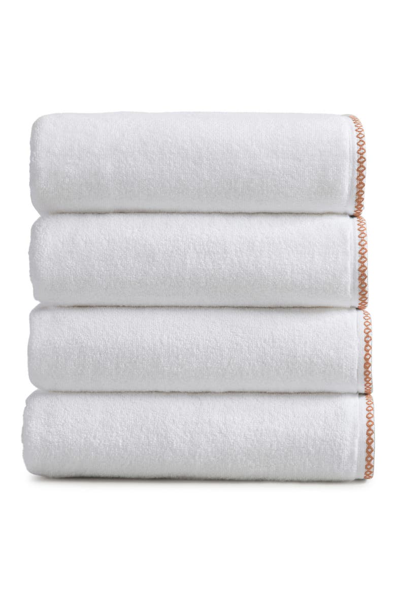 Border Stitch 4-Pack Cotton Bath Towels, Main, color, WHITE / CLAY
