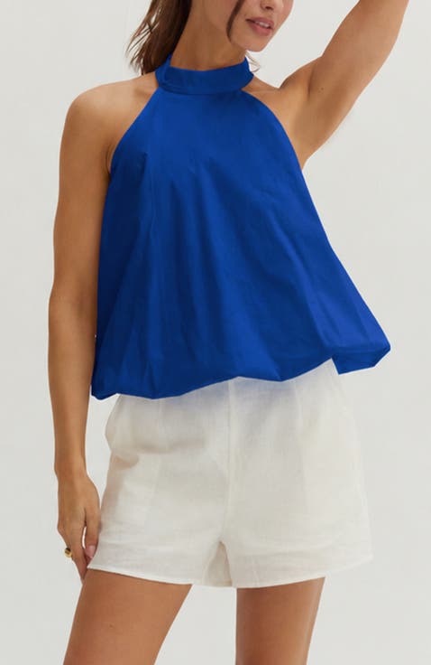 Bubble Hem Poplin Halter Top