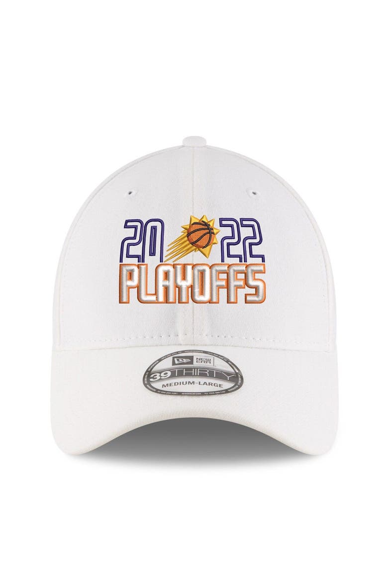 Men's New Era White Phoenix Suns 2022 NBA Playoffs Bubble Letter 39THIRTY Flex Hat, Alternate, color, White