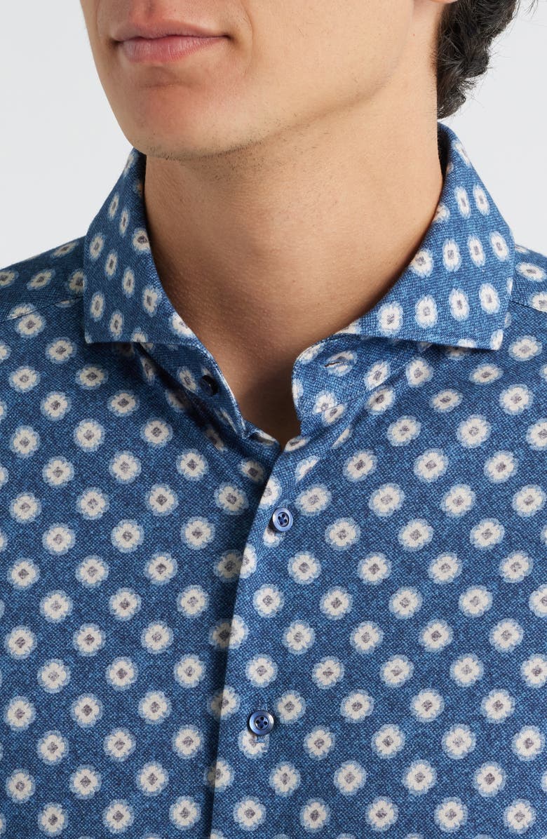 Emanuel Berg Modern Fit Floral Stretch Cotton Jersey Dress Shirt, Alternate, color, Medium Blue