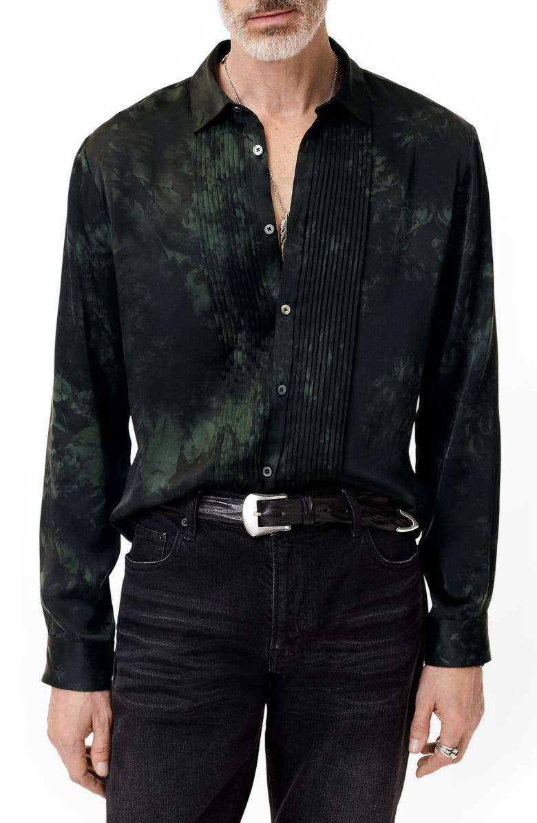 John Varvatos Pleated Front Silk Button-Up Shirt, Alternate, color, 