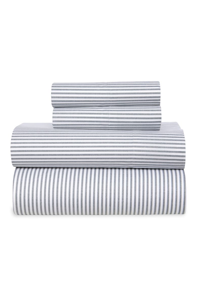 Four-Piece Cotton Percale Sheet Set, Main, color, OXFORD GREY STRIPE