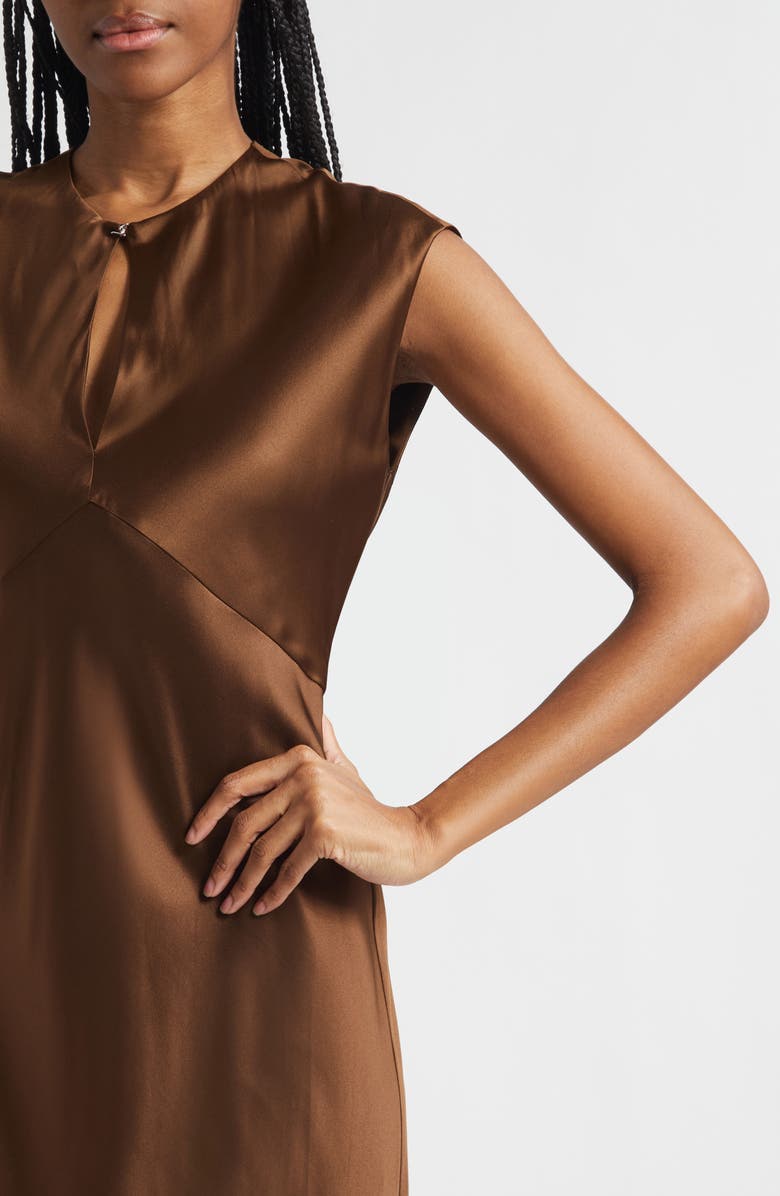 Veronica Beard Nelzy Keyhole Neck Silk Blend Slipdress, Alternate, color, Walnut