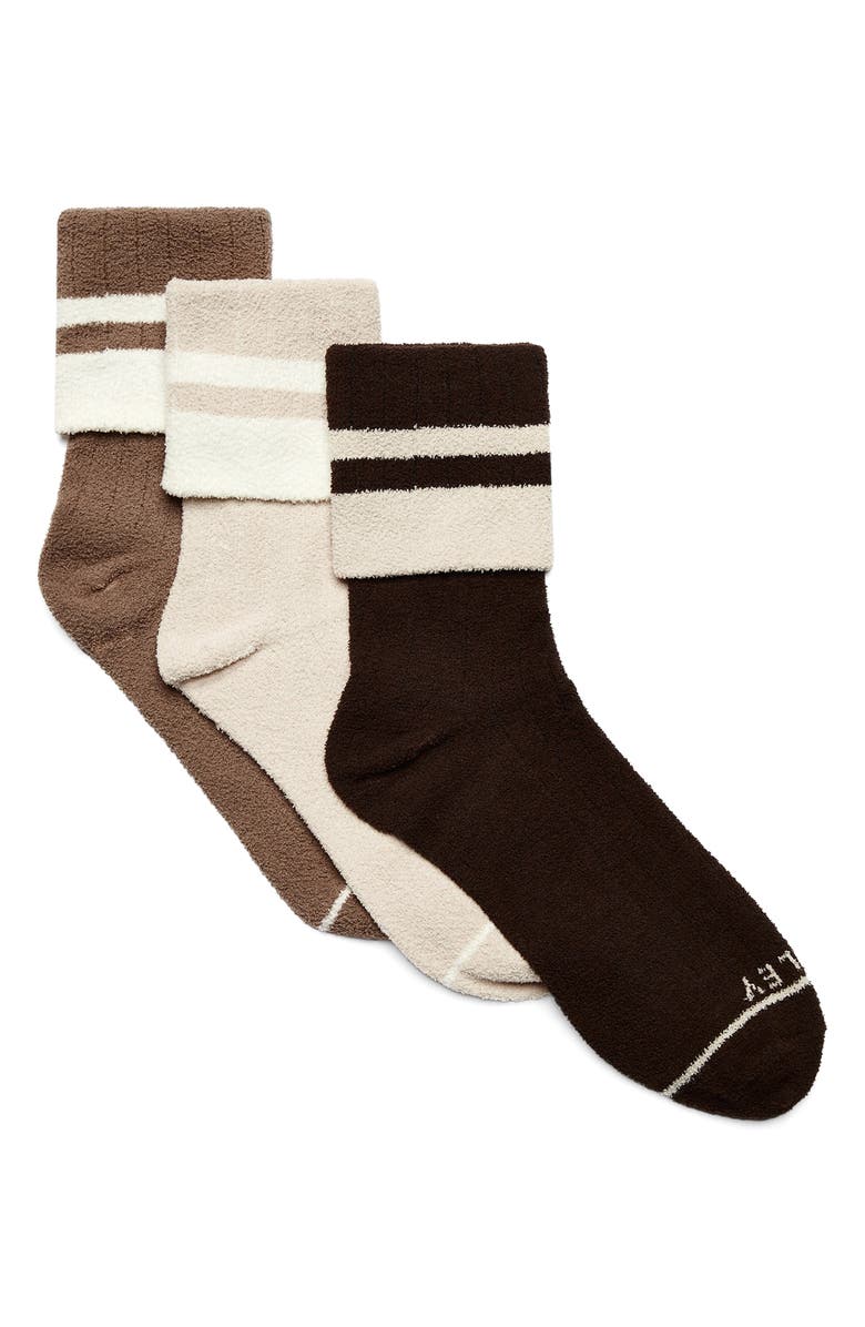 Varley Preston Bouclé Fold Over Crew Socks, Alternate, color, Golden Bronze/ Egret