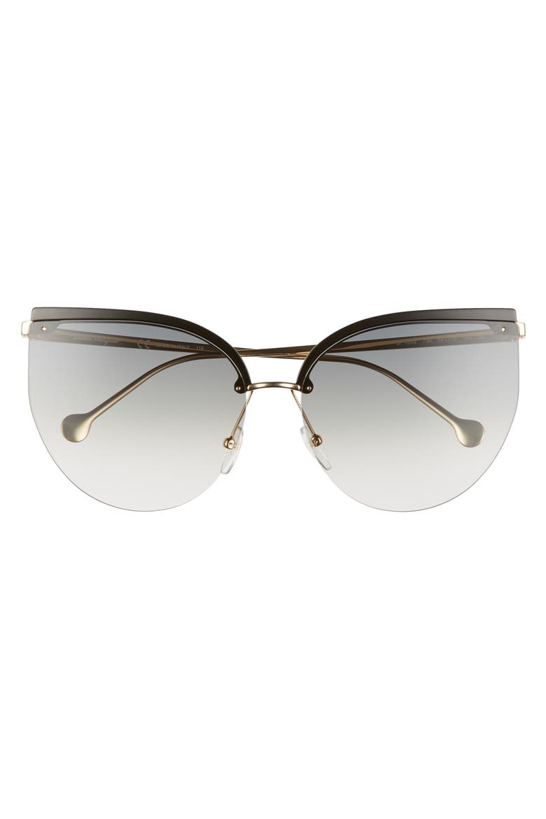 Salvatore Ferragamo 64mm Oversize Rimless Cat Eye Sunglasses, Alternate, color, GREY/ GOLD