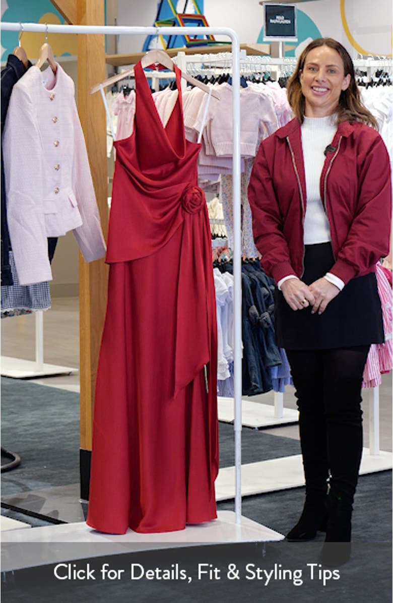 Rozalia Halter Open Back Satin Gown, sales video thumbnail