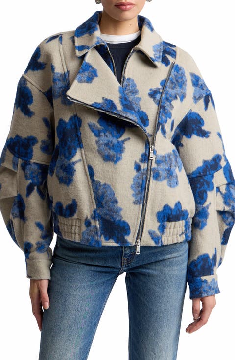 Floral Jacquard Layered Bomber Jacket