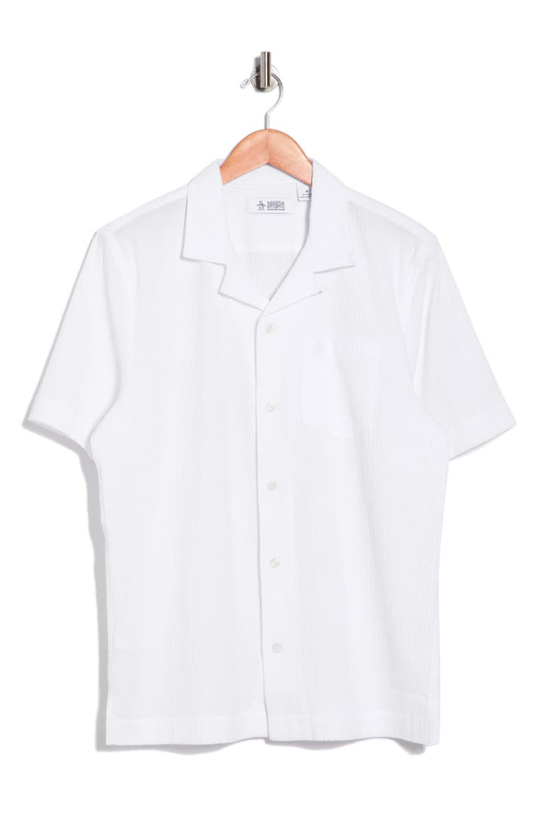 Seersucker Short Sleeve Camp Shirt, Alternate, color, BRIGHT WHITE