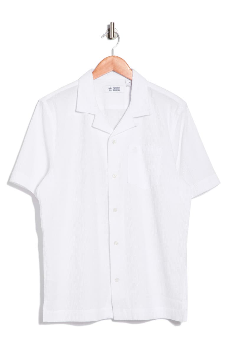 Original Penguin Seersucker Short Sleeve Camp Shirt, Main, color, Bright White