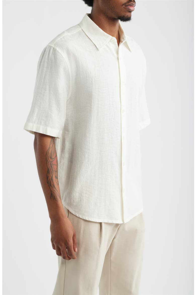 Dune Oversize Short Sleeve Jacquard Button-Up Shirt, Alternate, color, IVORY EGRET