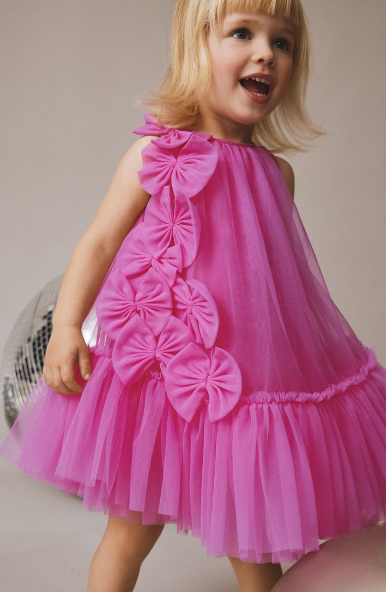 NEXT Kids' Bow Mesh Party Dress, Alternate, color, Pink