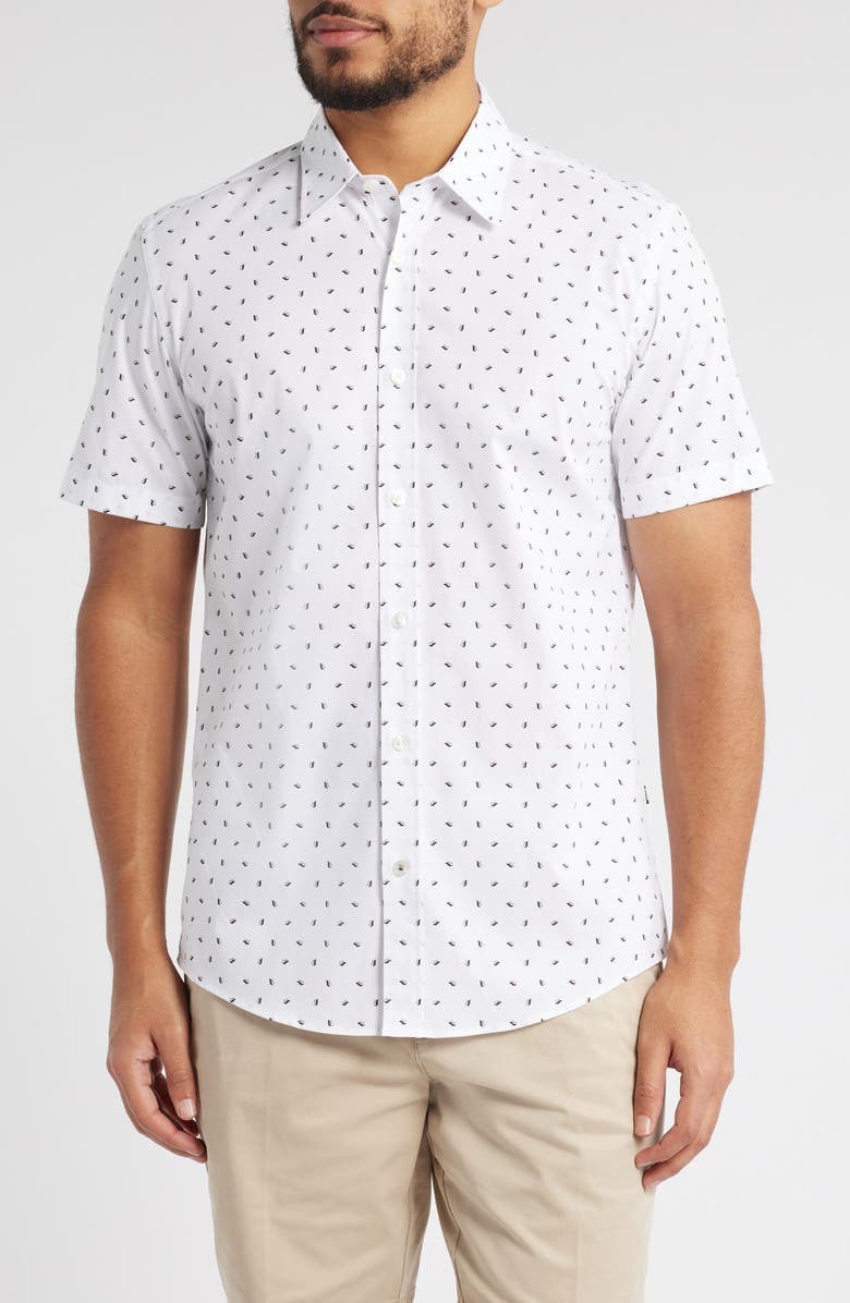 BOSS Roan Ken Slim Fit Short Sleeve Stretch Button-Up Shirt, Main, color, 